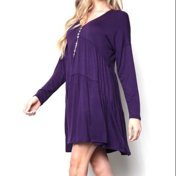✨Host Pick✨Plum Tiered V-Neck Shift Dress, M - Picture 2 of 11